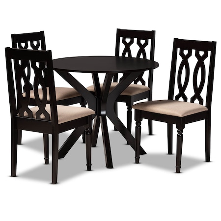 Baxton Studio Callie Sand Upholstered and Dark Brown Wood 5-Piece Dining Set 172-9733-10892